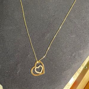 14k Gold Double Heart Pendant Necklace with Diamonds from Golden Clef